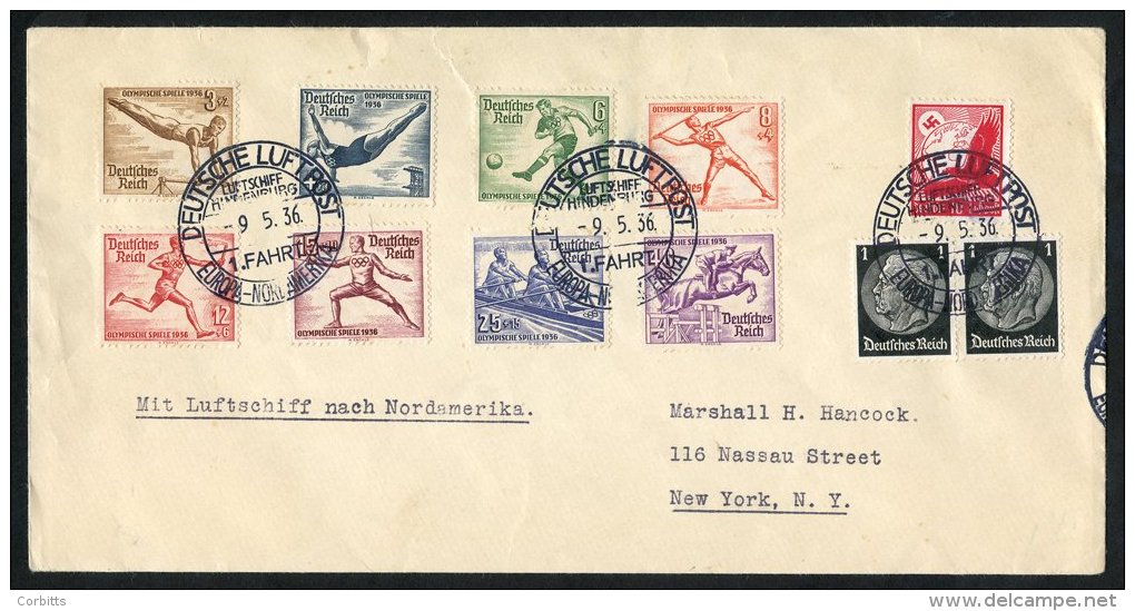 1936 (9 May) Olympic Games Cover To New York, Franked Olympic Set, Tied Hindenburg First Flight D/stamp, Also First Day - Sonstige & Ohne Zuordnung