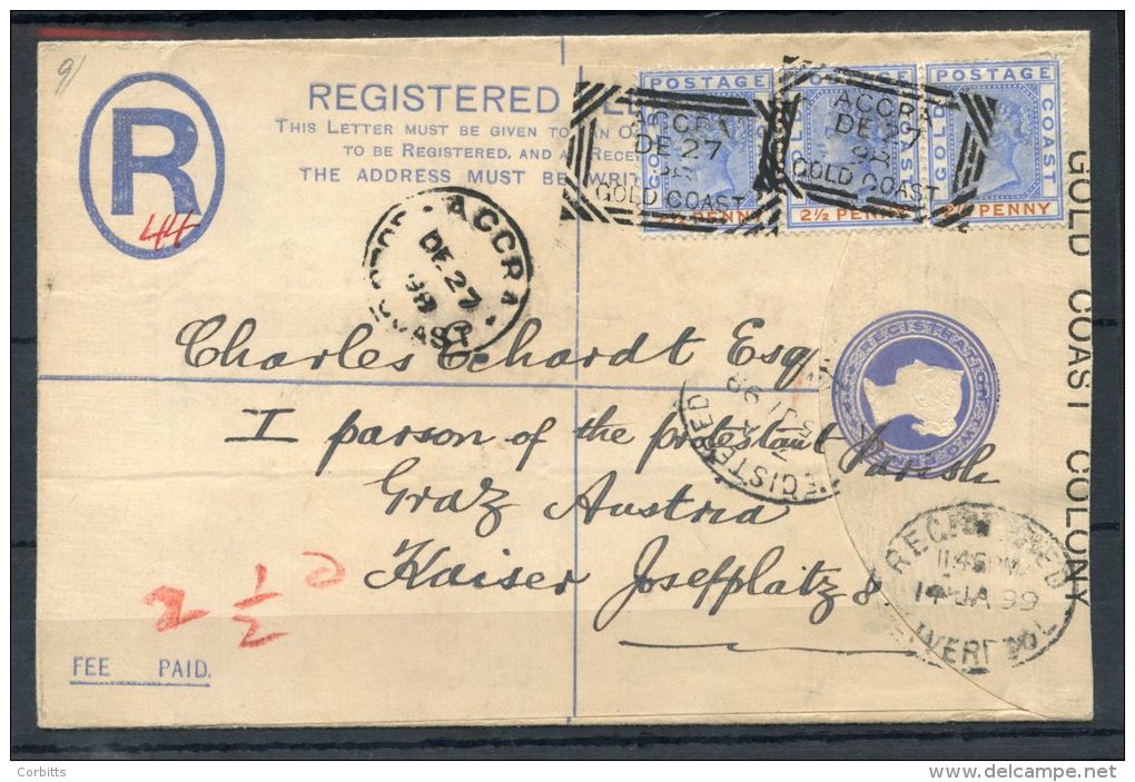 1898 (27 Dec) 2d Registered Envelope (size G) To Austria, Uprated With 1891 2&frac12;d Ultramarine &amp; Orange (3), Can - Sonstige & Ohne Zuordnung