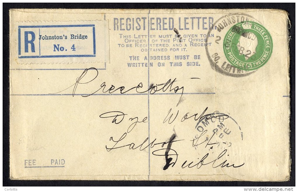 1923 5d Green KGV Registered Letter Envelope From Johnson's Bridge To Dublin With Corresponding Reg Label. Scarce. - Sonstige & Ohne Zuordnung