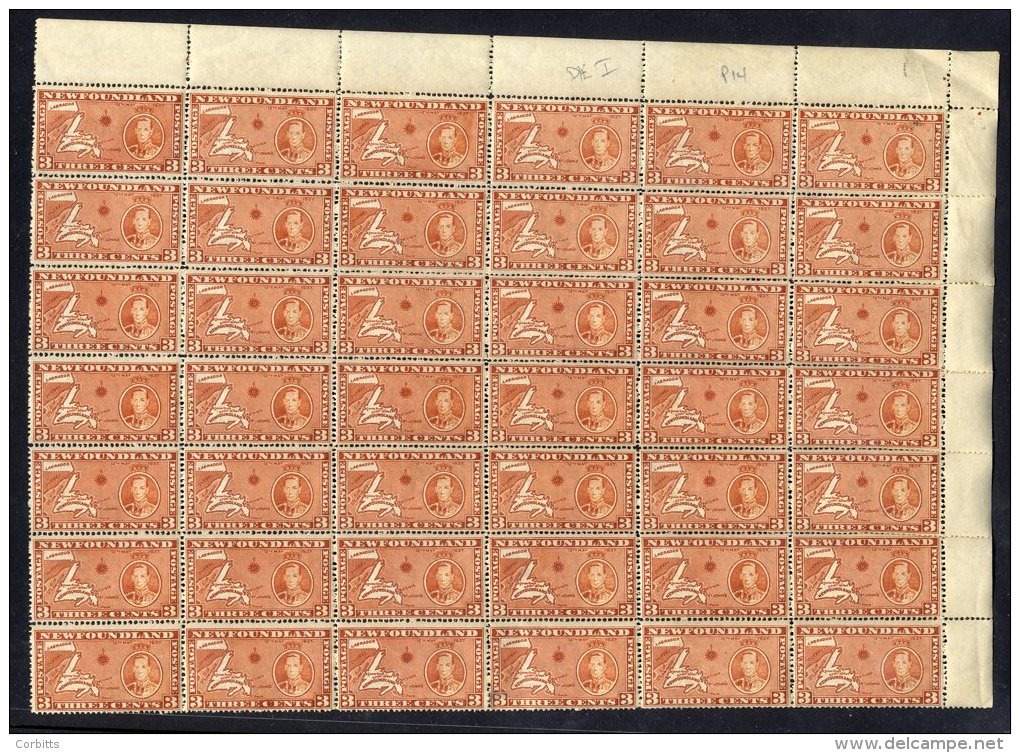 1937 Coronation 3c Orange-brown Die I Perf 14, UM Upper Right Corner Marginal Block Of 42, Couple Of Stamps With Faults, - Sonstige & Ohne Zuordnung