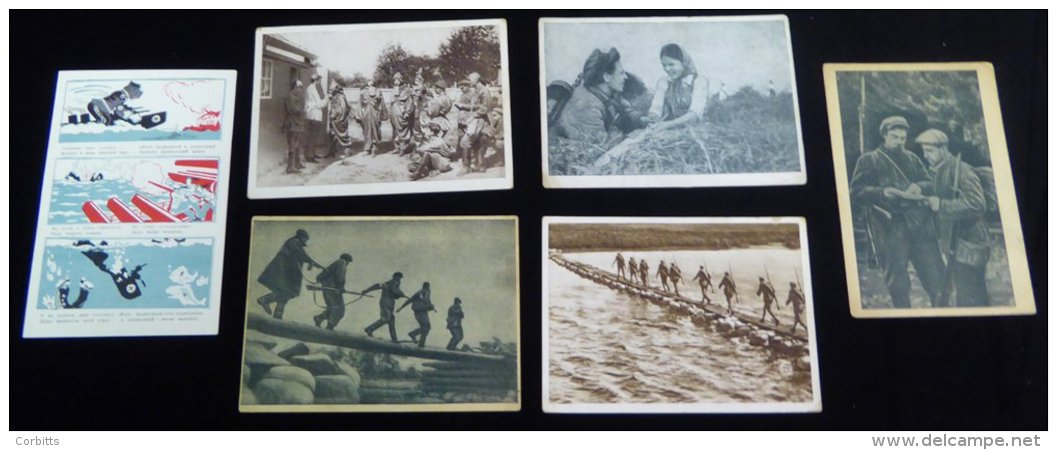 1943 Propaganda Cards (5) In Black &amp; White Or Sepia Incl. Russian Soldiers Wearing Gas Masks, Map Reading Etc. Also - Sonstige & Ohne Zuordnung