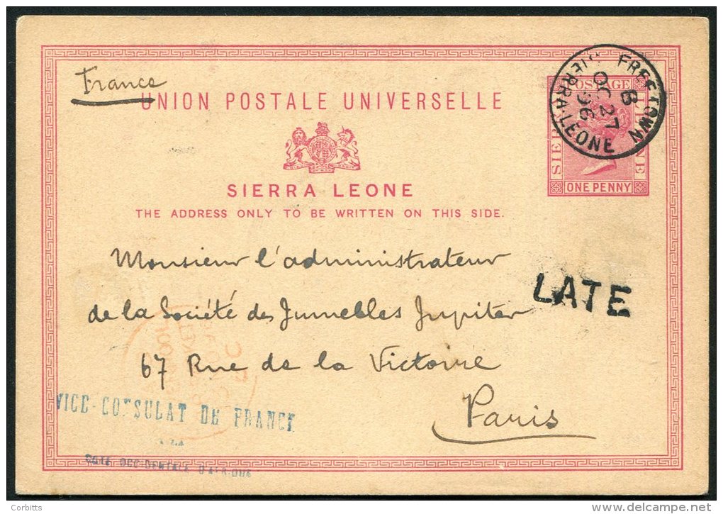 1896-1905 Trio Postal Stationery 1d Cards And Cover With 1896 1d Card To Paris With S/line LATE H/stamp, 1905 KEVII 1d C - Sonstige & Ohne Zuordnung