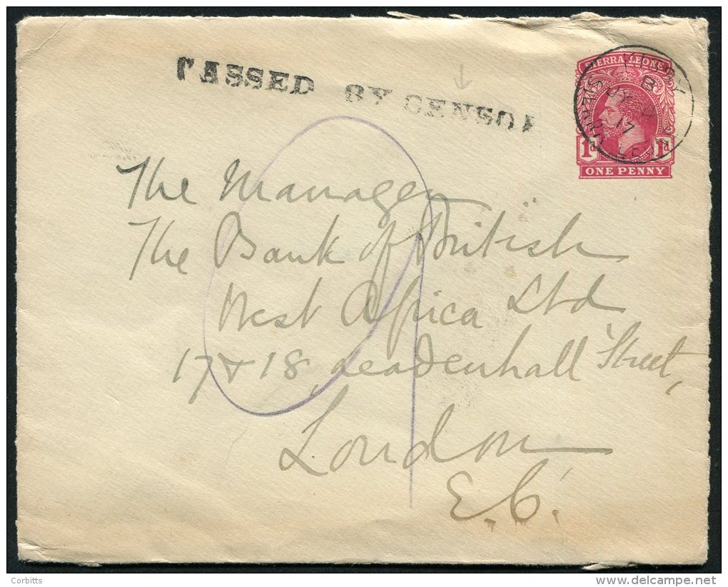 1917 1d Postal Stationery Envelope With Kissy - Sierra Leone C.d.s, Also 1917 Reg Cover With 1d Strip Of Three &amp; Sea - Sonstige & Ohne Zuordnung