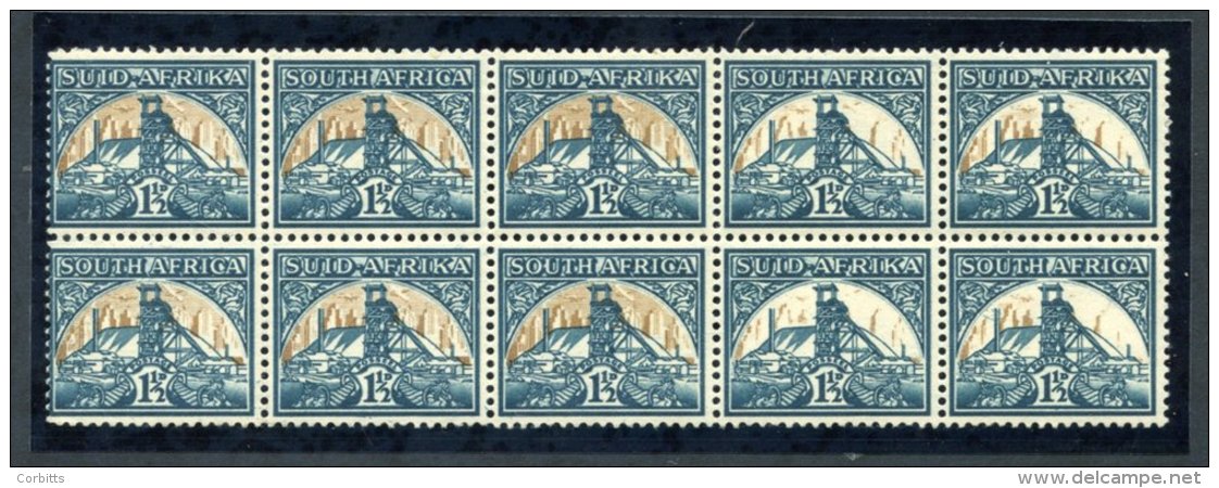 1941-48 Gold Mine 1&frac12;d Blue-green &amp; Yellow-buff, Block Of Ten, The Right Hand Block Of Four With Yellow-buff P - Sonstige & Ohne Zuordnung