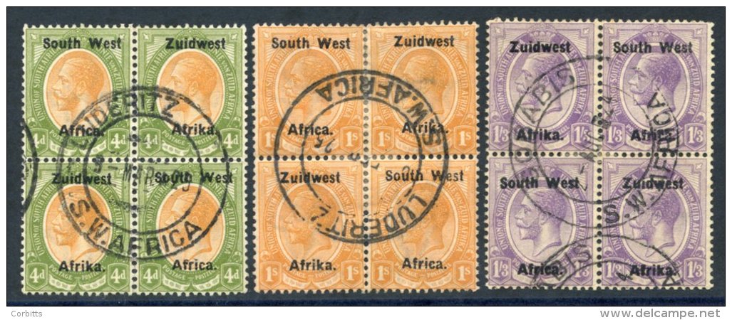 1923-26 Setting III 4d, 1s &amp; 1/3d Blocks Of Four, Used With Central Luderitz Or Gobabis (1/3d) D/stamps Applied At C - Sonstige & Ohne Zuordnung