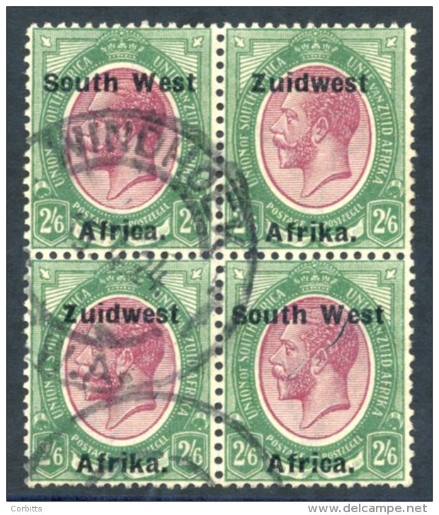 1924-25 Setting IV 2/6d Purple &amp; Green Block Of Four, Neatly Cancelled By Large Part Windhoek 1924 D/stamp; Fine &am - Sonstige & Ohne Zuordnung