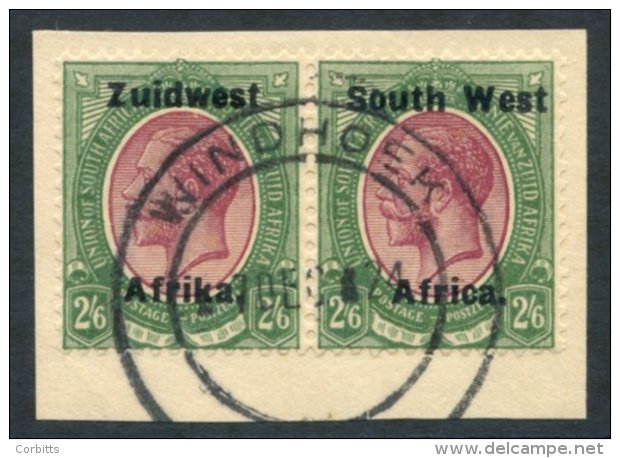 1924-25 Setting IV 2/6d Purple &amp; Green Horizontal Pair, Neatly Cancelled &amp; Tied On Piece By Windhoek December 19 - Sonstige & Ohne Zuordnung