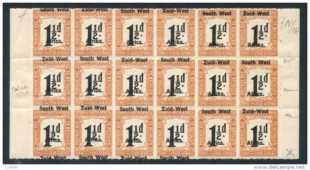 1925 Postage Due, South Africa, Pretoria Printings, 1&frac12;d Black &amp; Yellow-brown Block Of Eighteen Comprising Nin - Sonstige & Ohne Zuordnung