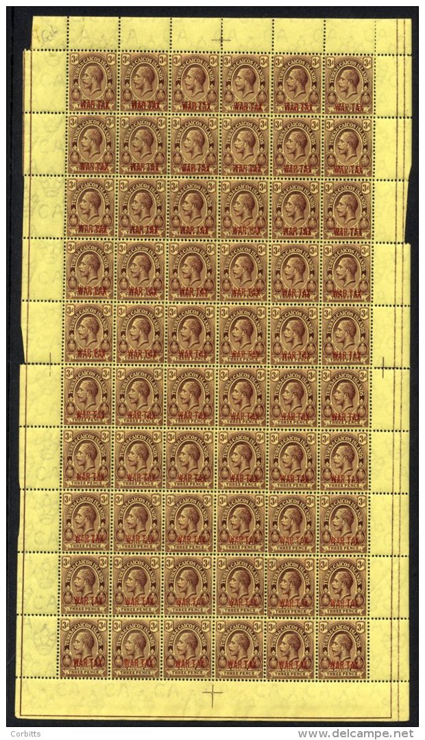 1918 War Tax Opt In Red On 3d Purple/yellow (SG.145) A Complete Sheet Of 60, Some Minor Perf Separation (affecting Selve - Sonstige & Ohne Zuordnung