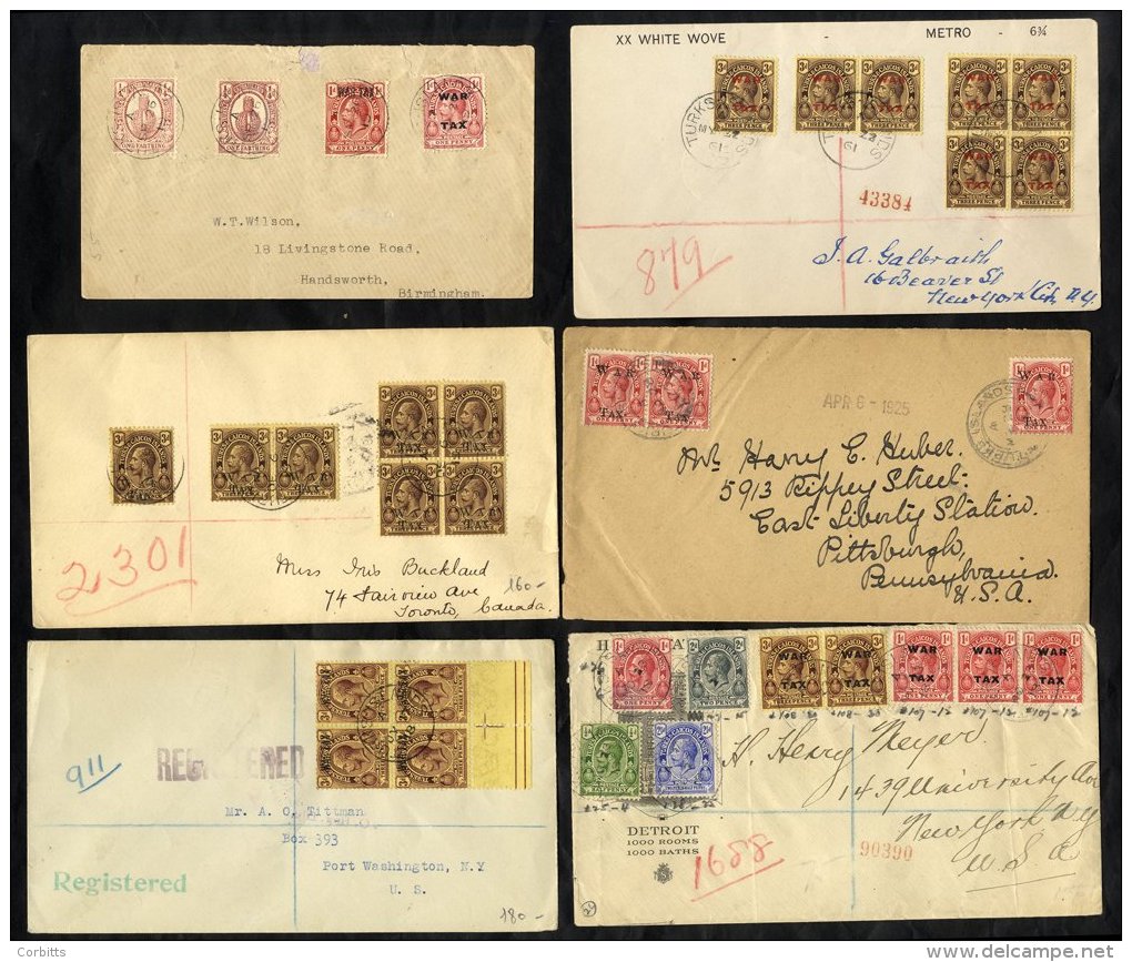 1918-25 Covers (6) Addressed To USA (4), Canada &amp; GB Each With Multiple Frankings Of War Tax Stamps. - Sonstige & Ohne Zuordnung