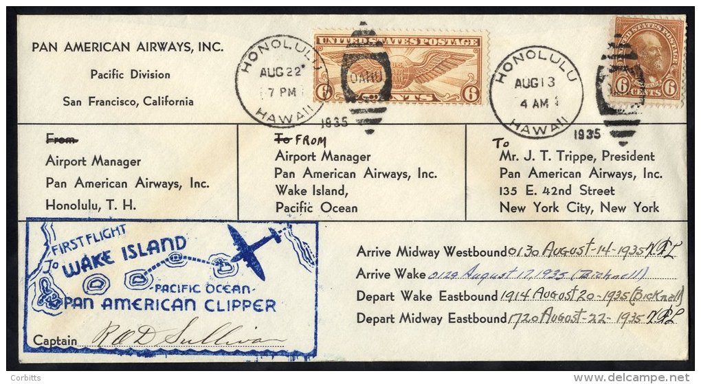 1935 Aug 13th PAA Survey Flights Honolulu - Midway - Wake - San Francisco Company Cover With Full Manuscript Authenticat - Sonstige & Ohne Zuordnung