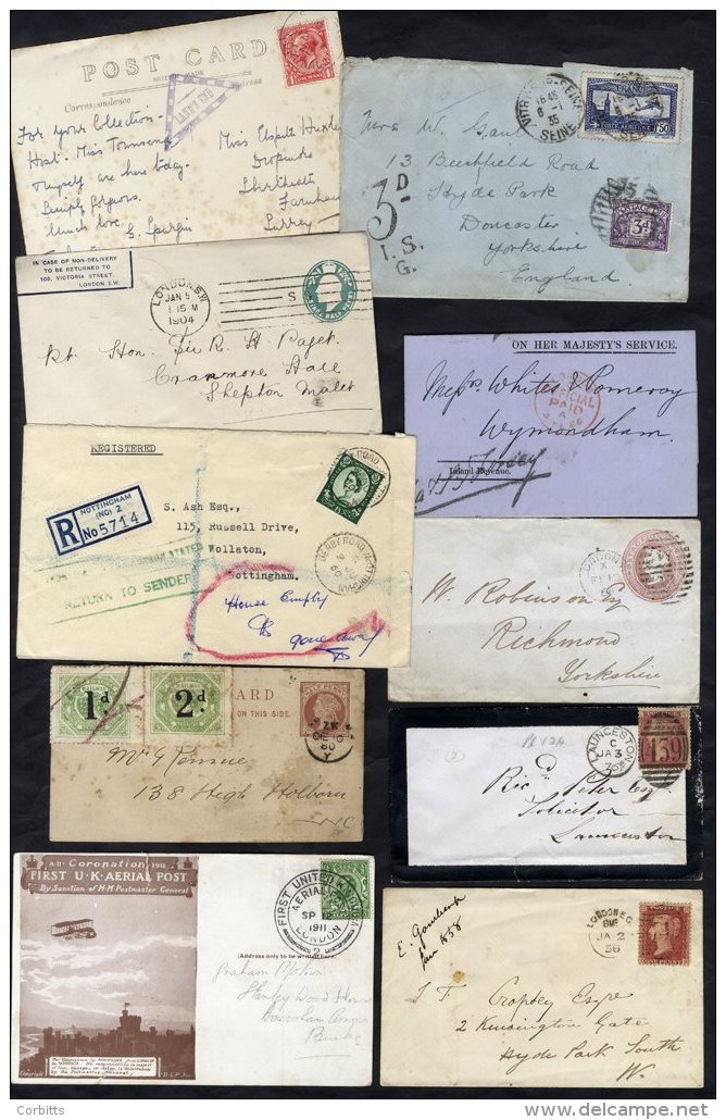 1827-1960 Miscellaneous Selection Of Covers &amp; Cards (60+), Highlights 1911 First UK Aerial Post Coronation Flight Ca - Other & Unclassified