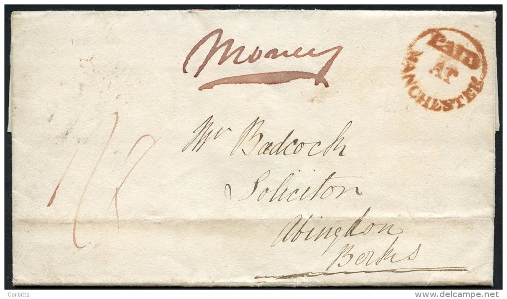 1834 Money Letter From Manchester To Abingdon, Original Contents &pound;5 2s, Endorsed 'Money' &amp; Pre-paid At Double - Other & Unclassified