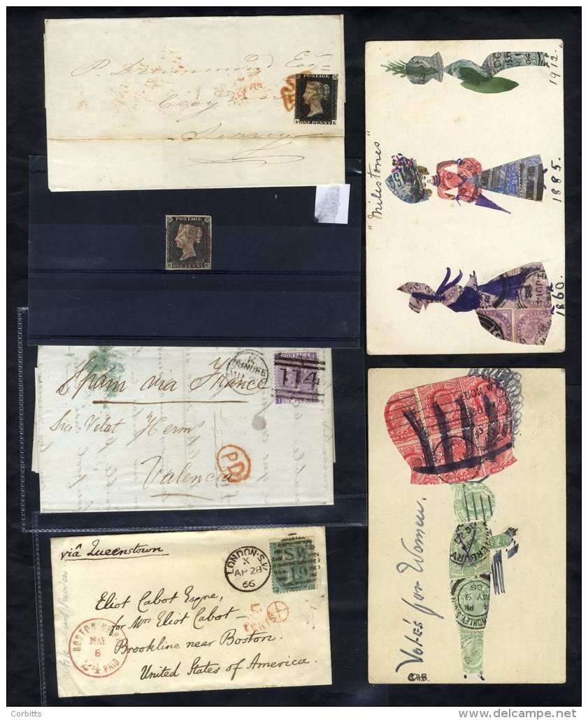 Collection In Album QV-QEII Covers/cards Etc. Incl. 1840 1d U On Cover (cut Into), 1841 1d Reds, Perf 1d Reds, &frac12;d - Sonstige & Ohne Zuordnung