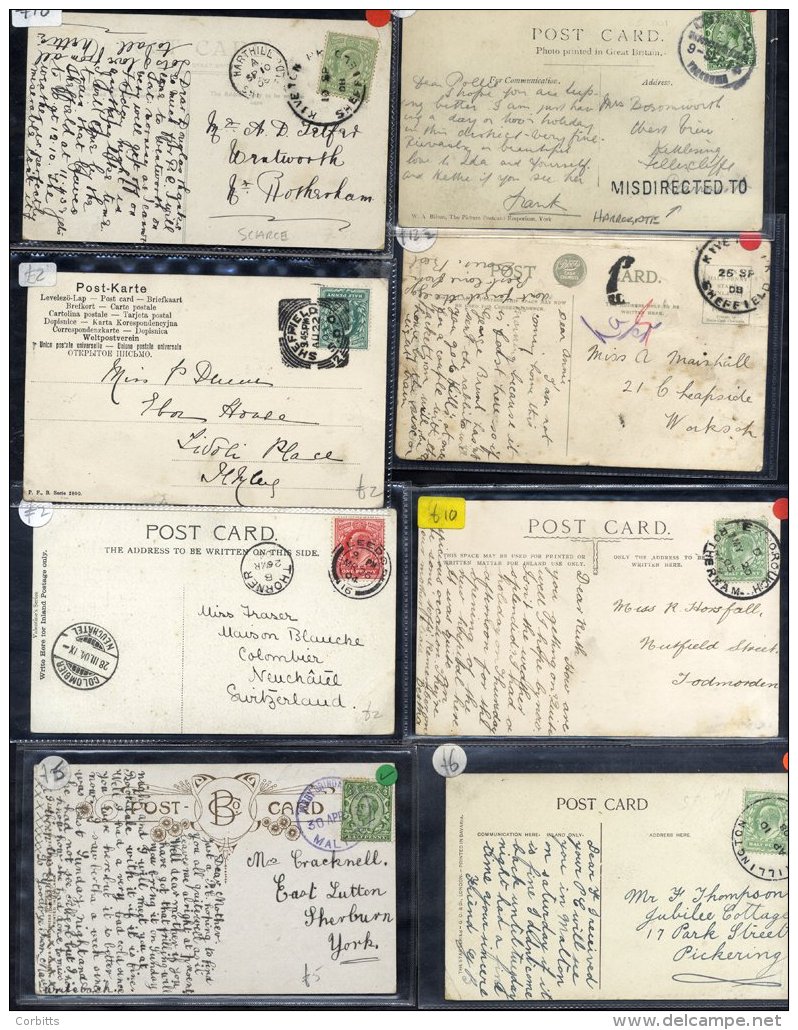 YORKSHIRE 1903-30 Postmarks On PPC's Incl. Rubbers, Skeletons, Squared Circles Etc. Incl. 'MISDIRECTED TO' Of Harrogate, - Sonstige & Ohne Zuordnung