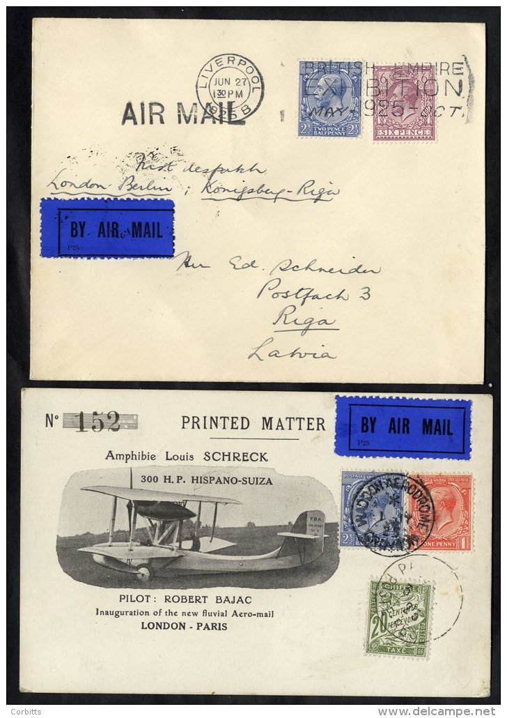 1925 June 30th First Acceptance For London - Berlin Flight And Then Konigsberg - Riga Franked 2&frac12;d + 6d Defins, Ti - Sonstige & Ohne Zuordnung