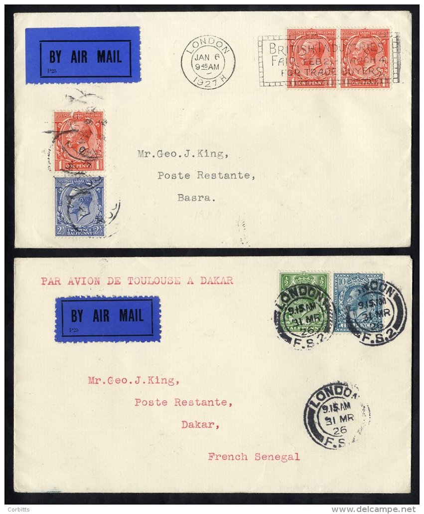 1926 March 31st First Acceptance For French Toulouse - Dakar Service Cover From London - Dakar, Franked &frac12;d + 10d - Sonstige & Ohne Zuordnung