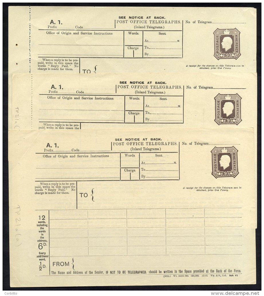 KGV Telegraph Forms 9d Dies X3, TP21a(a) (Cat. &pound;75), TP21a(m) (Cat. &pound;75), 6d Deleted To 9 H/stamp TP21a (Cat - Sonstige & Ohne Zuordnung