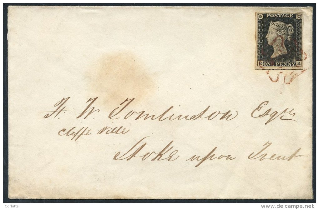 1840 May 15th Envelope Addressed To Stoke Upon Trent, Franked Pl.1a RK, Good To Large Margins, Tied By VF Red MC (leavin - Other & Unclassified