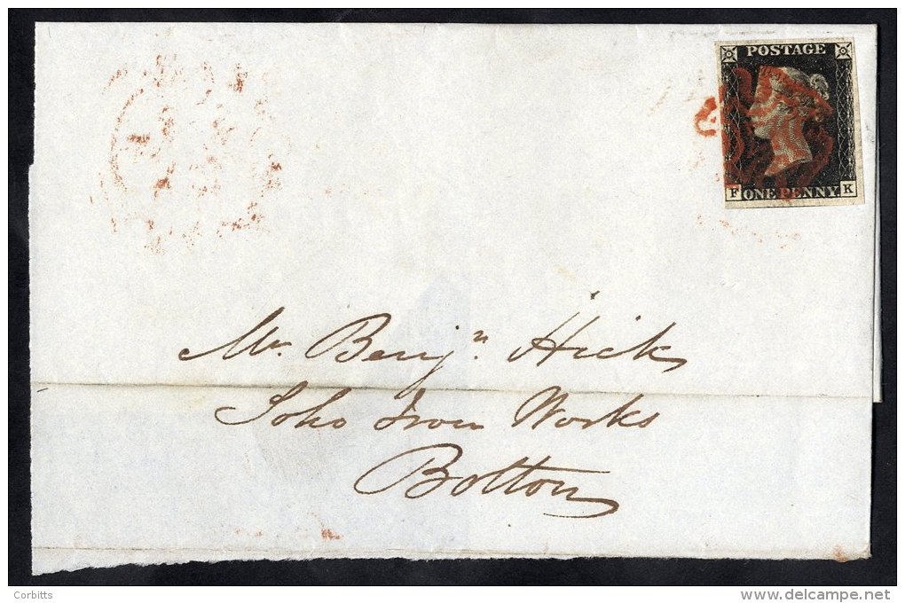 1840 July Part Cover From Manchester To Bolton, Franked Pl.2 FK, Good To Very Large Margins, Tied Red MC. - Sonstige & Ohne Zuordnung
