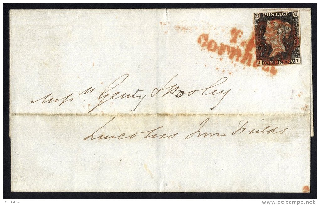 1840 July 25th Cover Used In London, Franked Pl.3 JI, Four Margin Example, Tied By A Red MC &amp; Additionally Tied By T - Sonstige & Ohne Zuordnung