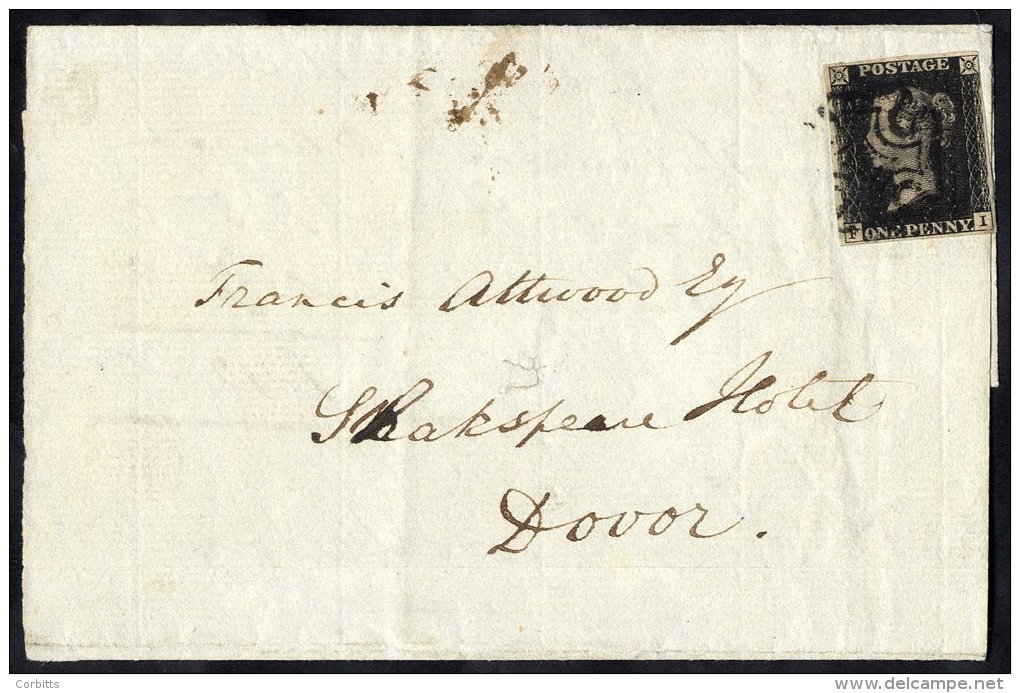 1841 Feb Wrapper From London To Shakespeare Hotel, Dover, Franked Pl.10 FI, Clear To Large Margins, Tied By Fine Black M - Sonstige & Ohne Zuordnung