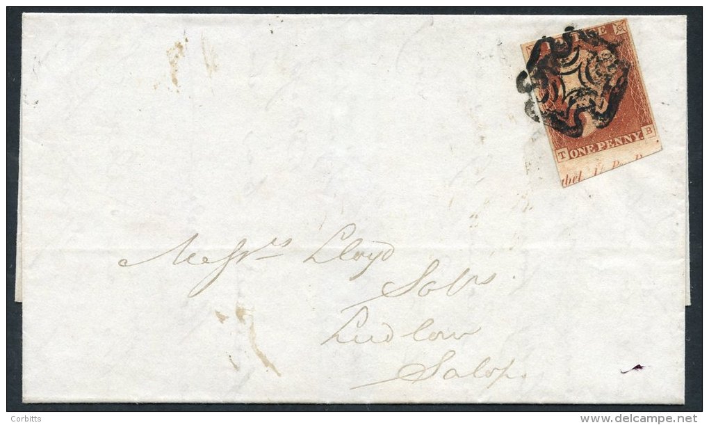 1842 Jan 23rd Cover Addressed To Ludlow, Franked Pl.2 TB, Four Margined Example, Part Marginal With Inscription At Base, - Sonstige & Ohne Zuordnung