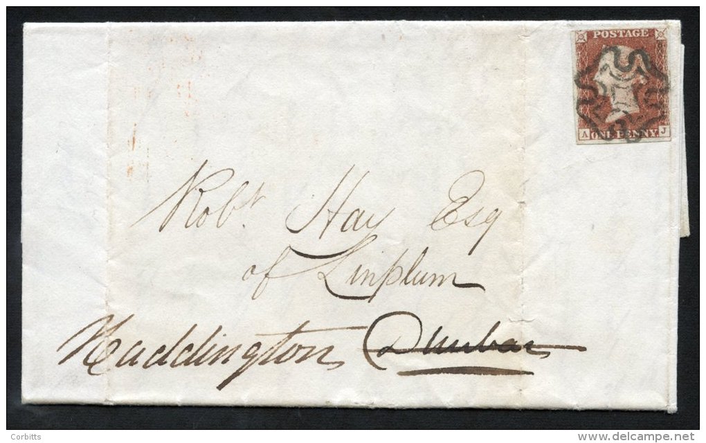 1841 Cover From Edinburgh To Haddington, Franked Penny Red From Black Pl.8 AJ (State I), Good To Large Margins, Cancelle - Sonstige & Ohne Zuordnung