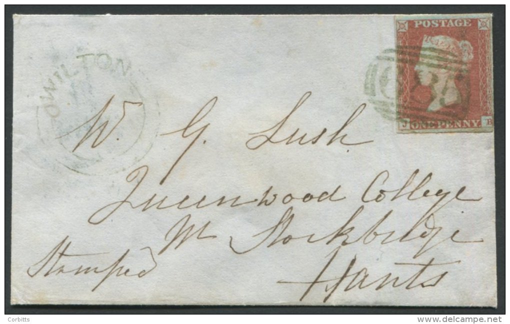 1849 Dec 15th Cover From Wilton To Stockbridge Hants, Franked 1d Red Brown Lett JB, Four Good Margins, Tied With 1844 Ty - Other & Unclassified
