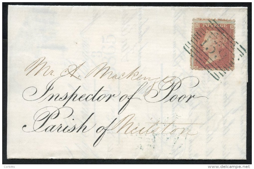 1857 Cover Used Locally In Glasgow, Franked 1d Stars, Tied By A Very Fine Scots Numeral Cancel '159' Of Glasgow In BLUE- - Other & Unclassified