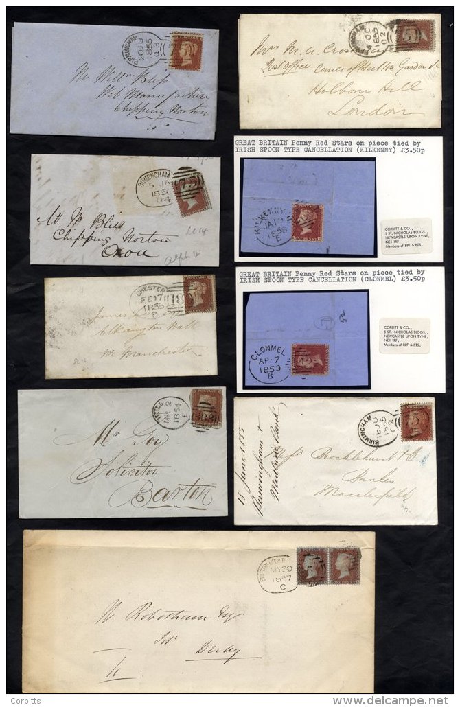 SPOON CANCELLATIONS 1854-58 Range Of Covers With 1d Stars Frankings With Various Spoon Cancels Comprising Birmingham (5) - Sonstige & Ohne Zuordnung