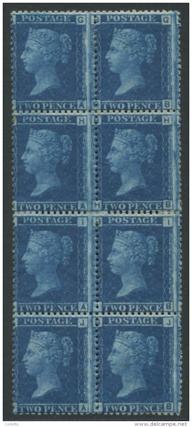 1858 2d Blue Pl.12 Two Re-joined Blocks Of Four GA/JB Fresh Appearance, Large Part O.g. Multiples Of This Plate Are Very - Other & Unclassified