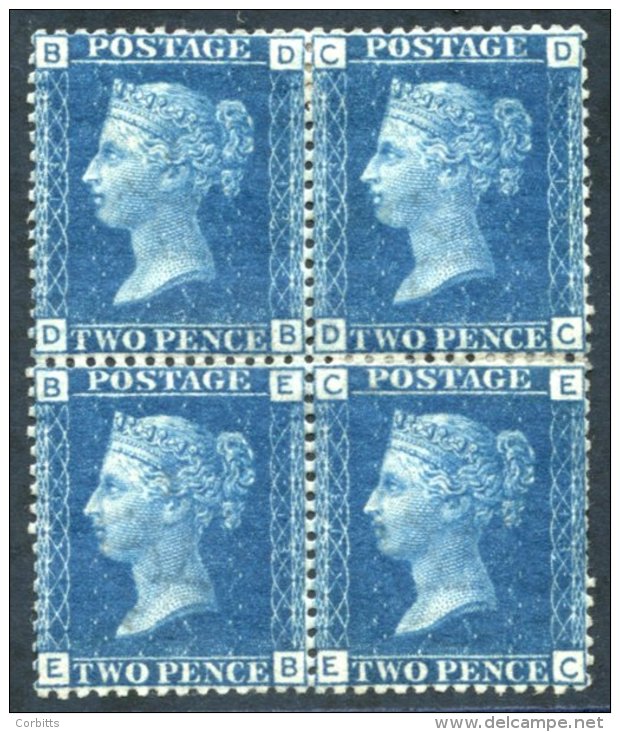 1858 2d Blue Pl.13 DB/EC Block Of Four, M (large Part O.g), A Few Short Perfs At Right, SG.46. (4) - Other & Unclassified