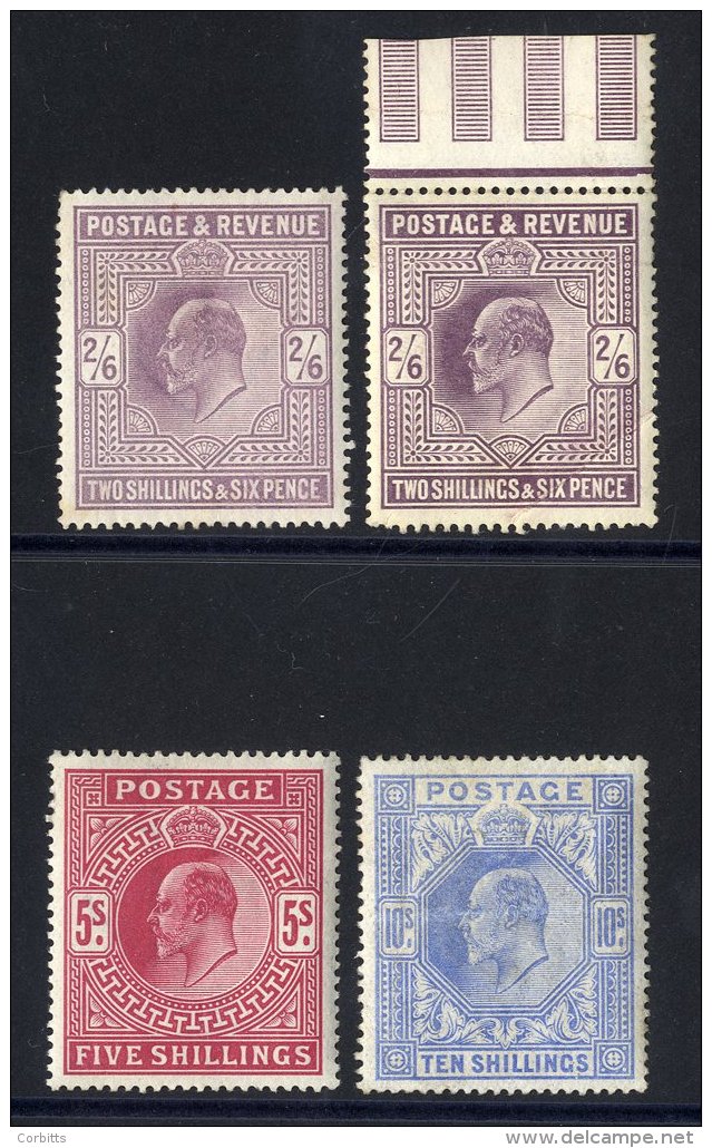 1902-11 2/6d (2) - One Marginal, 5s &amp; 10s, All Are M With Faults Incl. 10s Re-gummed, 5s Creased Etc. (4) - Other & Unclassified