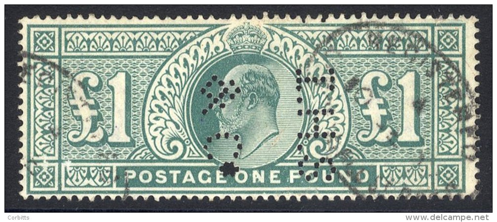 1902 &pound;1 Dull Blue-green, VFU With Oval Registered D/stamps, Stamp Is Perfined I.H.S &amp; Co, A Couple Of Minor Ab - Other & Unclassified