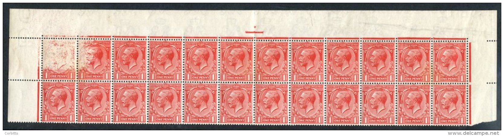 1912 1d Bright Scarlet - Top Two Rows Of 24 Stamps With Margins, All UM (hinged In Margin), Some Minor Gum Tones, Shows - Other & Unclassified