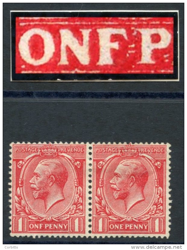 1912 1d Carmine-red Horizontal M Pair With Plate Flaw 'F' For 'E' In 'ONE' (vertical Crease). Spectacular KGV Item With - Other & Unclassified