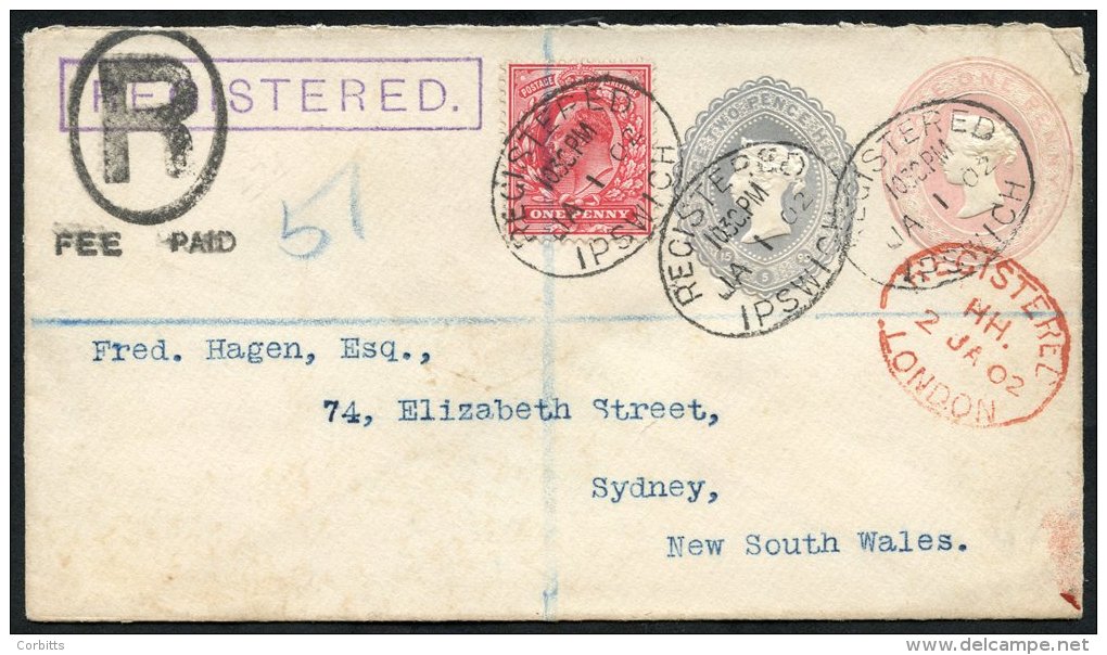 1902 1d &amp; 2&frac12;d Stamped To Order Stationery Envelope Uprated With KEVII 1d Addressed To Sydney, Australia, Canc - Autres & Non Classés