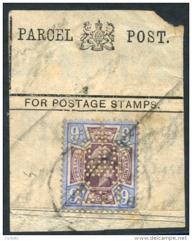 BOARD OF TRADE C1902 KEVII 9d, Perfin, Tied In A Part Parcel Post Label By A C.d.s. Rare. (1) - Sonstige & Ohne Zuordnung