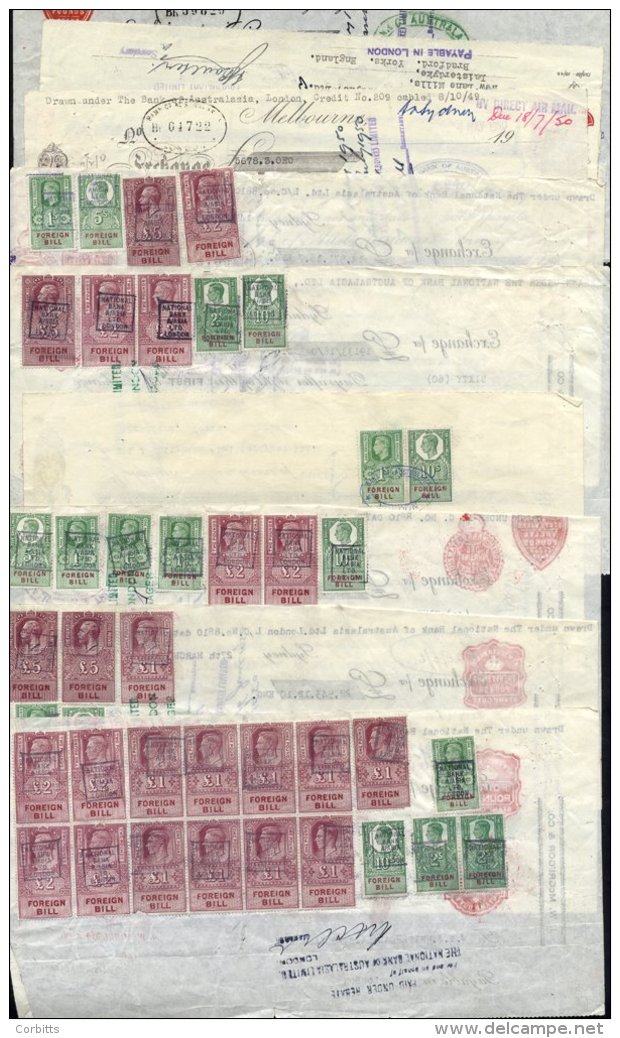 1949-50 Group Of Nine Documents Bearing A Variety Of Foreign Bill Frankings Incl. KGV &pound;5 (5), KGVI &pound;5, &poun - Sonstige & Ohne Zuordnung