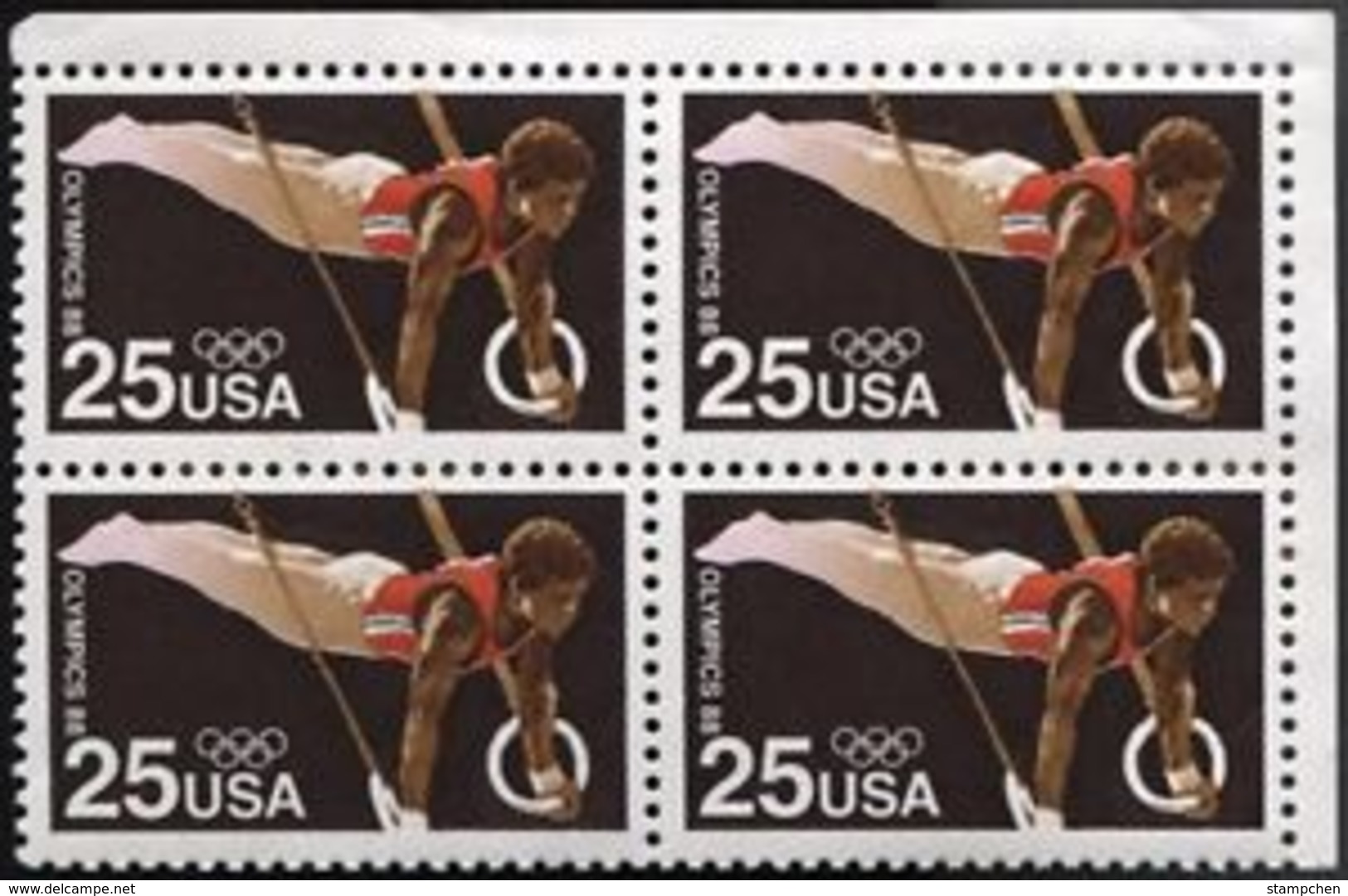 Block 4 Margin -USA 1988 Summer Olympics Games, Seoul, Korea Stamp #2380 Gymnastic Rings - Gymnastics