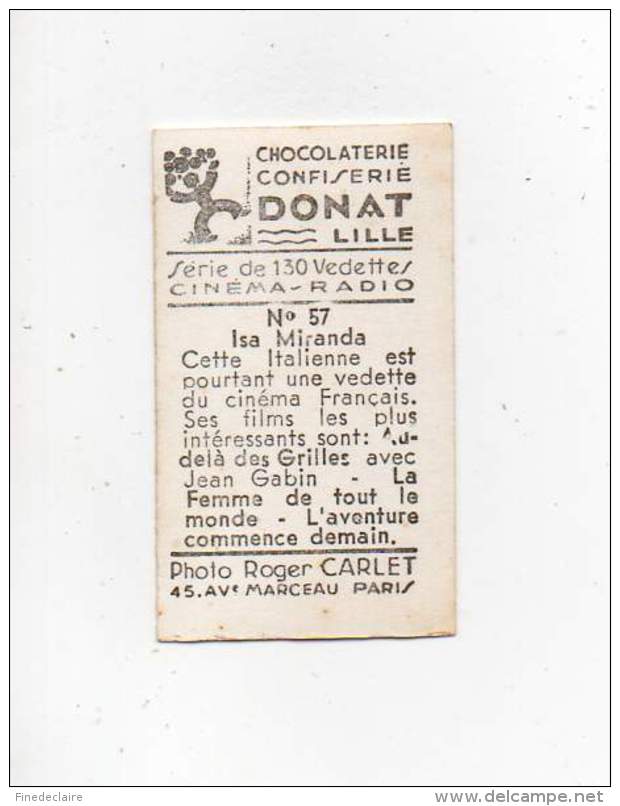 Chromo - Chocolaterie, Confiserie Donat, Lille - Isa Marina (28 X 50mm) - Autres & Non Classés