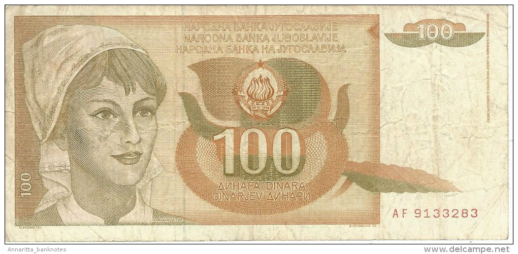 YUGOSLAVIA 100 DINARA 1990 P-105 VF  [ YU105circ ] - Joegoslavië