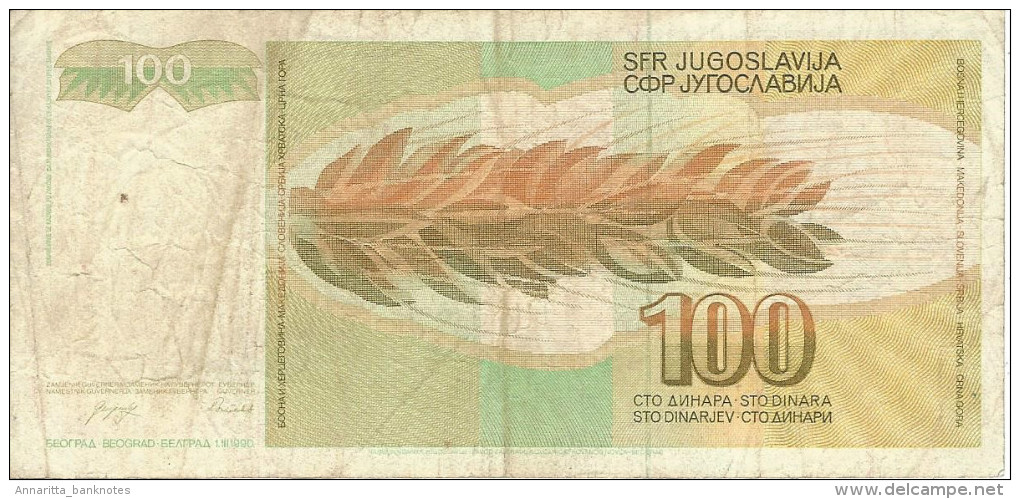 YUGOSLAVIA 100 DINARA 1990 P-105 VF  [ YU105circ ] - Joegoslavië