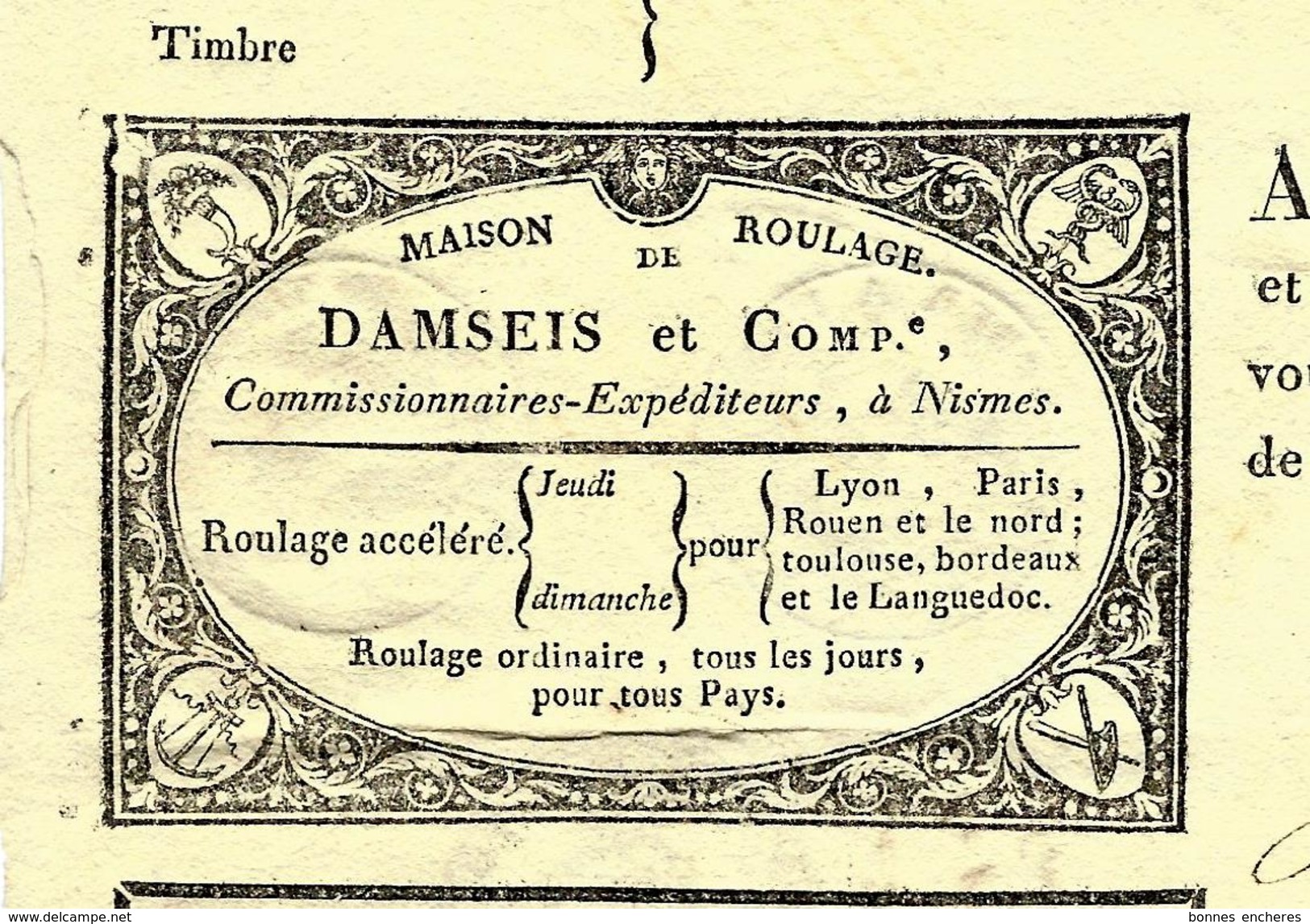 1818 ROULAGE TRANSPORT LETTRE DE VOITURE DAMSEIS à NISMES NIMES Pour Mr Antoine Rivet Chateau De Sabatier à Quissac Gard - 1800 – 1899