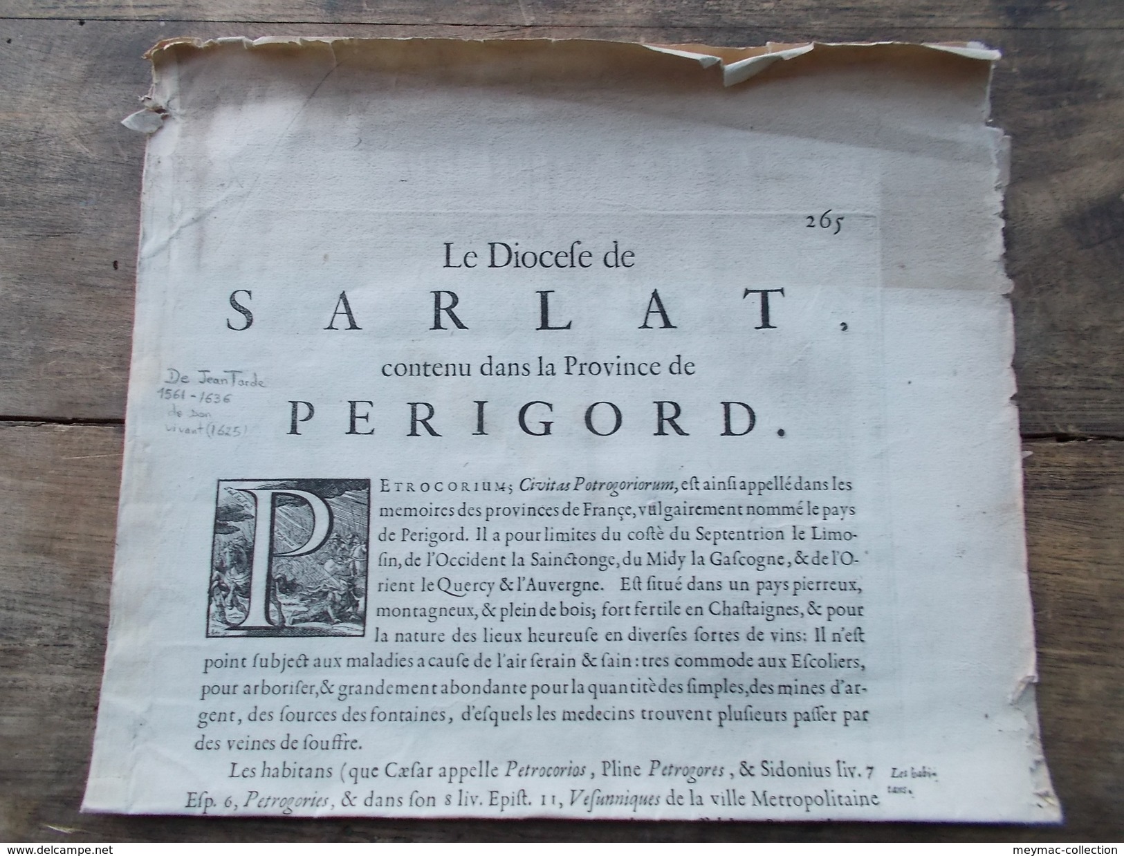 VRAIE CARTE Ancienne JEAN TARDE De 1625 DIOCESE SARLAT Et Environs PERIGORD + Texte Rédactionnel - Cartes Géographiques