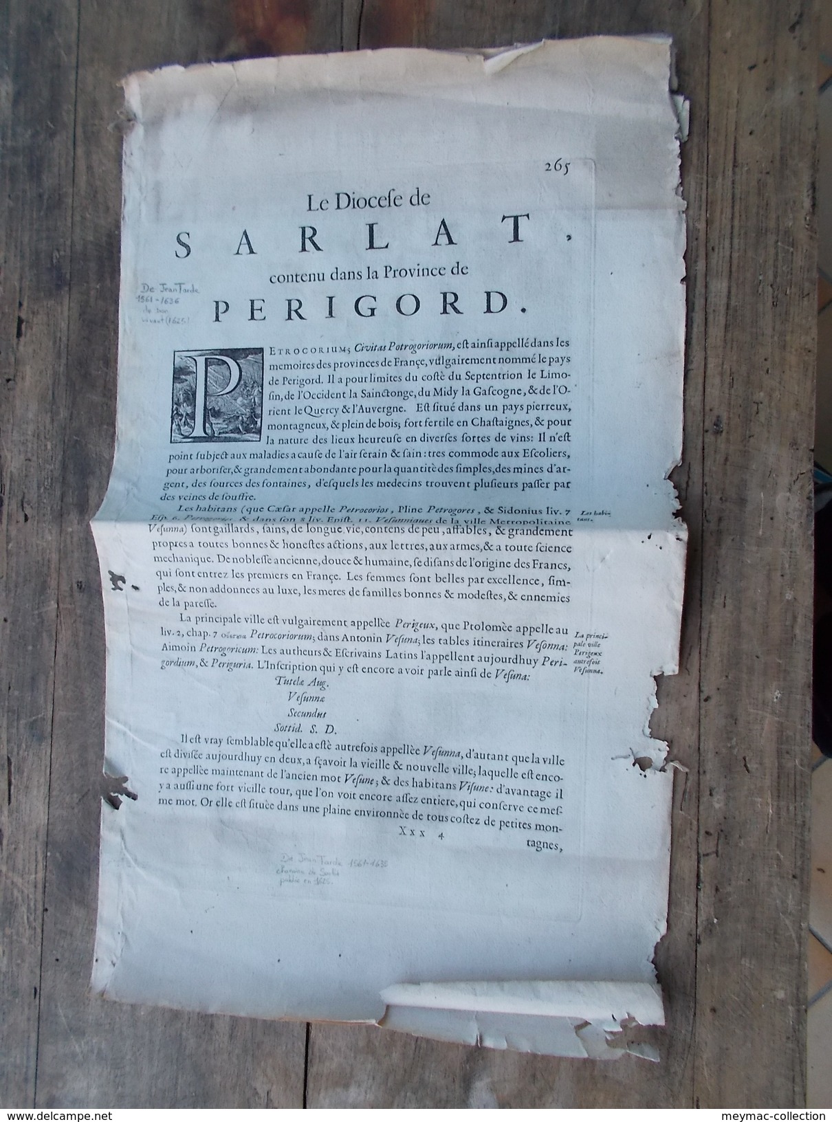 VRAIE CARTE Ancienne JEAN TARDE De 1625 DIOCESE SARLAT Et Environs PERIGORD + Texte Rédactionnel - Cartes Géographiques