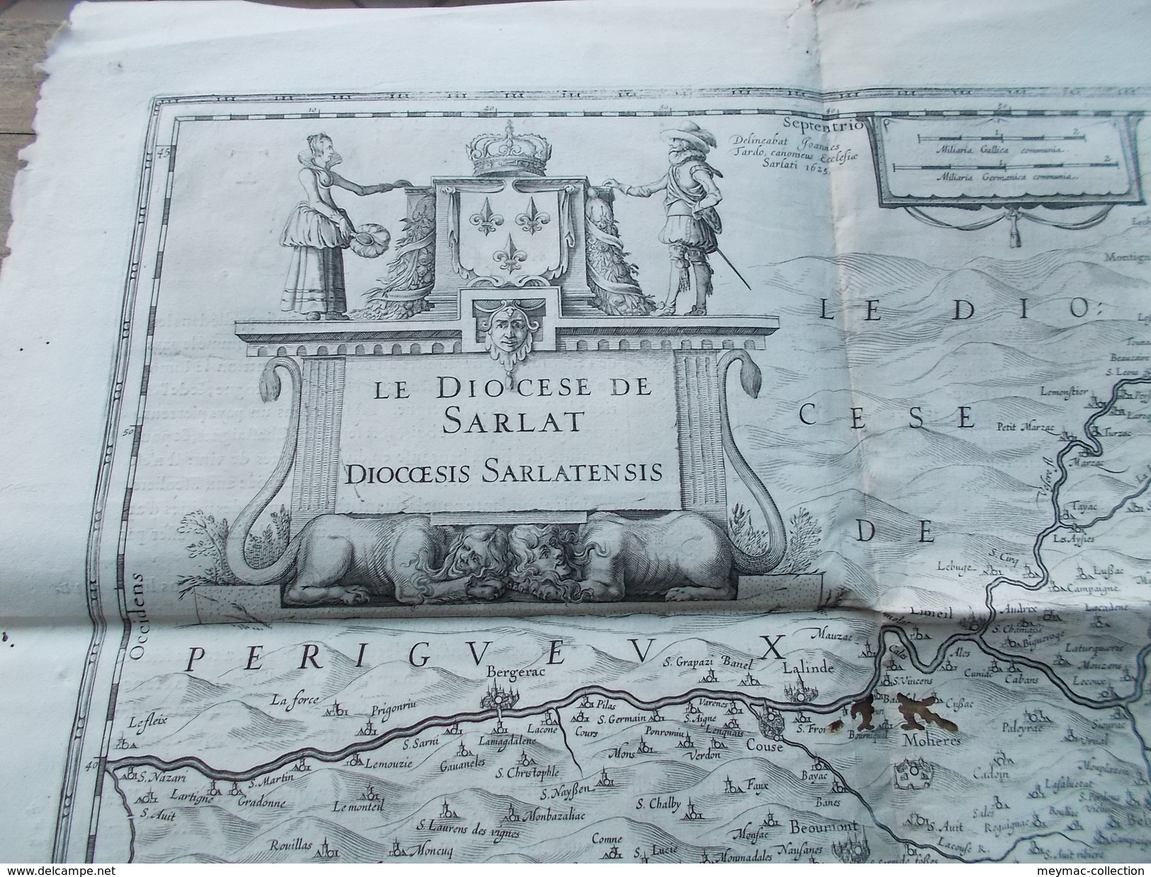 VRAIE CARTE ancienne JEAN TARDE de 1625 DIOCESE SARLAT et environs PERIGORD + texte rédactionnel