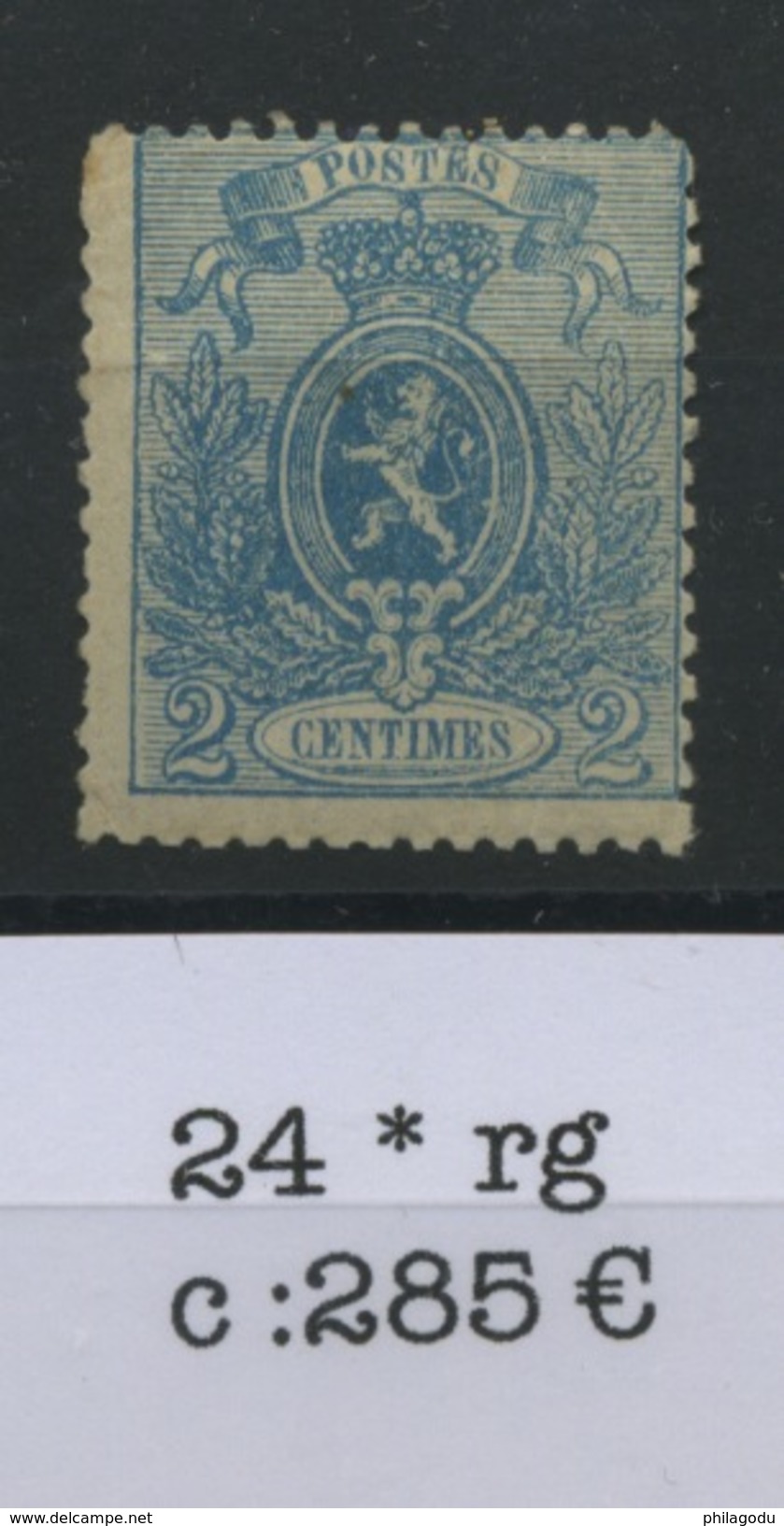 24 * Belgique 2c Bleu  Regommé  Coté 285 &euro; - 1866-1867 Blasón