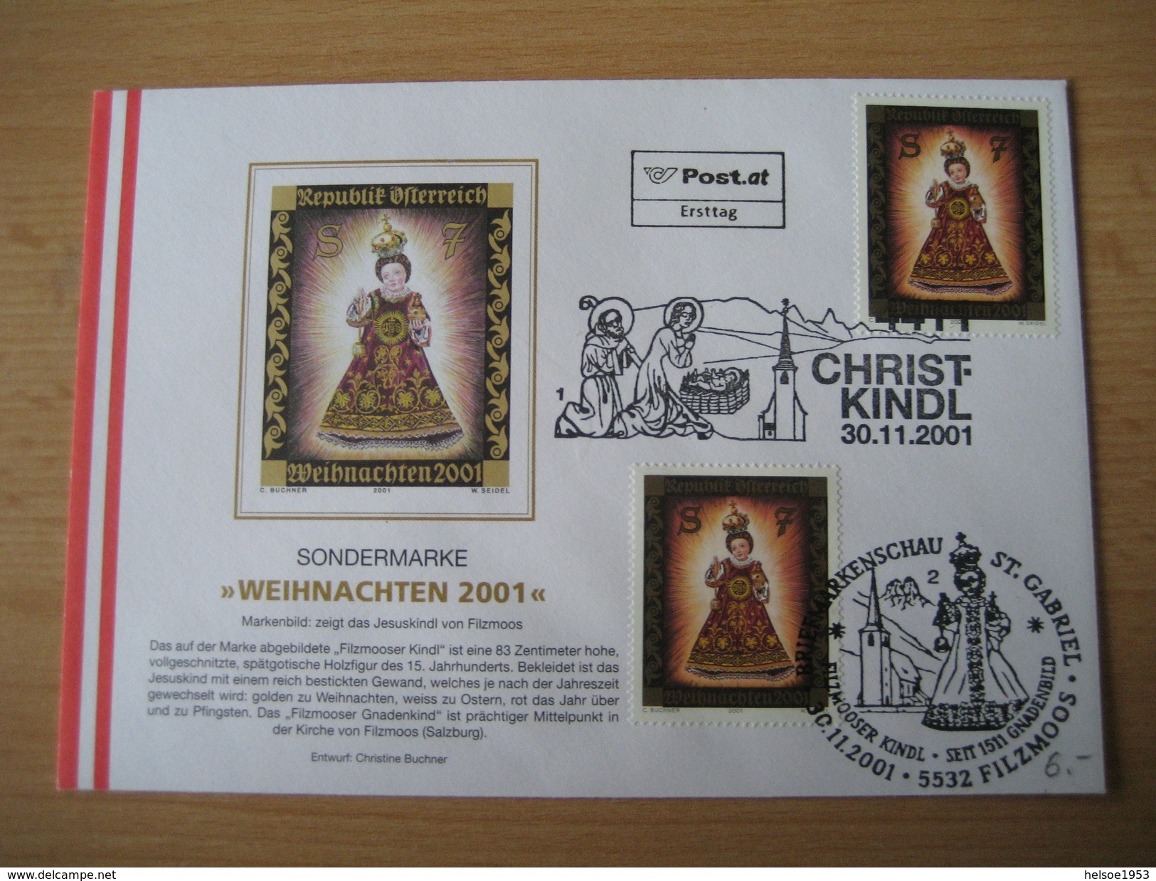 Österreich- Christkindl 30.11. 2001 - FDC - Christkindlbeleg Und SStp. Filzmoos - Cartas & Documentos